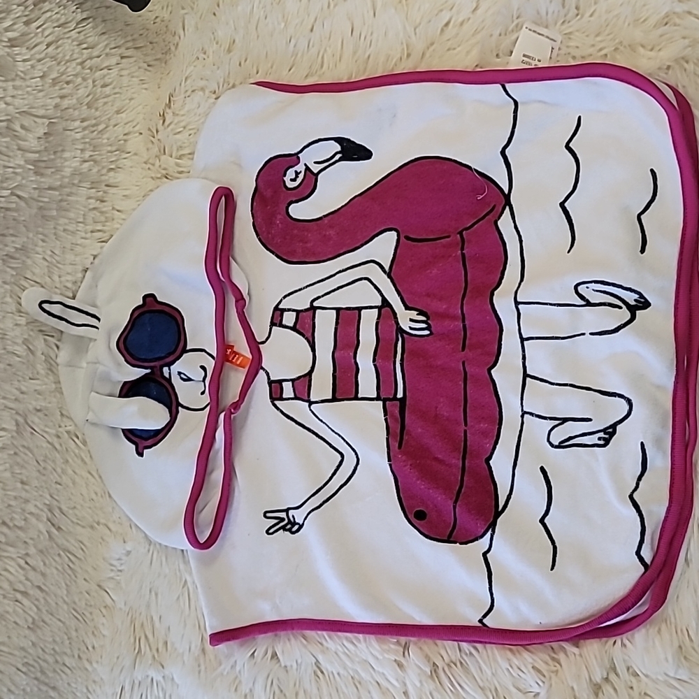 Girls, Baby, Hooded poncho towel, flamingo